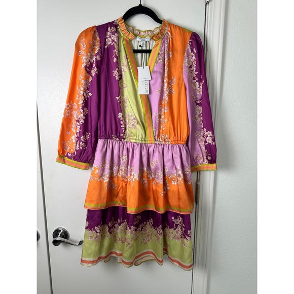 CURRENT AIR - COLOR BLOCK PRINTED TIERED MINI DRESS - Picture 1 of 9
